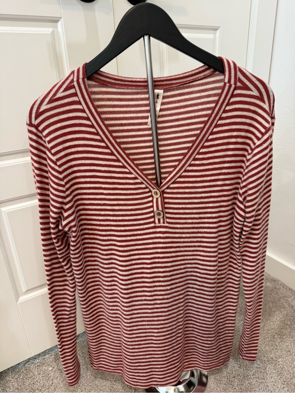 Vanilla Bay Red and White Striped Knit Top